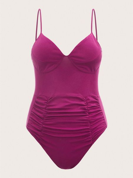 

plus solid bustier cami bodysuit b1on#, Black