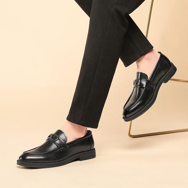 

men loafers shoes slip-on formal casual business genuine leather office size 38-43 dress, Black