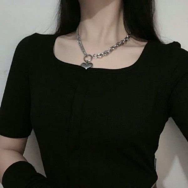

pendant necklaces punk hip hop women necklace stainless steel heart ladies street retro rock girls jewelry collier femme, Silver