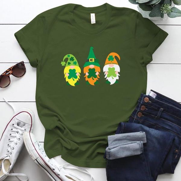

women's t-shirt happy st. patick's day gnomes printed plus size s-5xl woman tshirts short sleeve cotton holiday street style femm, White