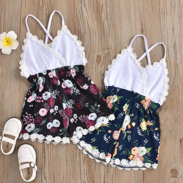 

jumpsuits 2021 summer infant toddlers girl floral sleeveless romper suspended jumpsuit clothes flower playsuit clothing for children, Blue