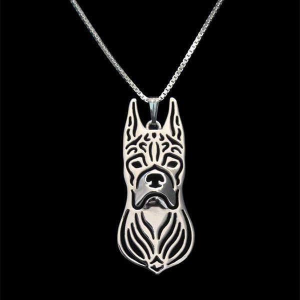 

women's metal animal necklaces lovers boxer dog pendant drop, Silver