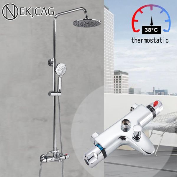 

bathroom shower sets nekjcag thermostatic faucet chrome set 8 inch rainfall head bath thermostat kit cold mixer tap