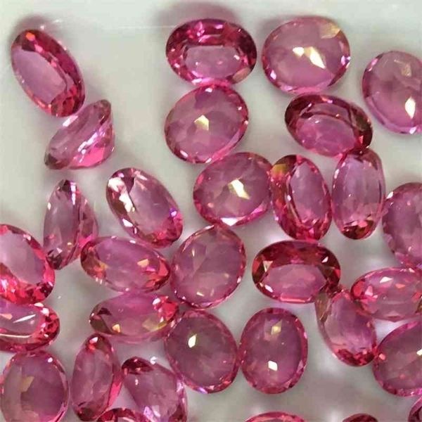 

2piece pink z natural loose gemstone oval faceted 7x9mm bead for inlaid silver 925 jewelry ring necklace diy icnway