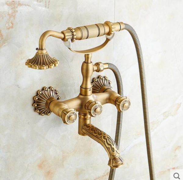 

vidric europe style total brass bronze finished carved bathtub faucet wall mounted bath and shower exposed b&s set bathroom sets
