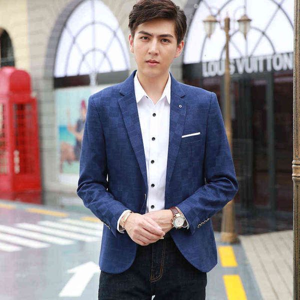 

luxury suits blaze men's korean collar back slit straight hem slim fit blue men's casual suit, Black