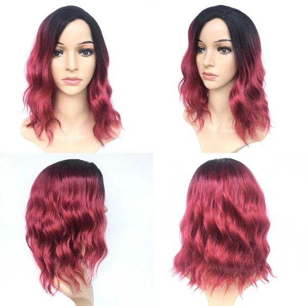 

wig head cover dyeing gradient black wig female short curly hair hr8400-t-wine red