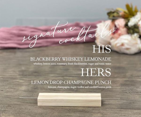 

party decoration personalized wedding drink menu sign bar clear cocktails custom drinks glass hers his signage signature signs wedd