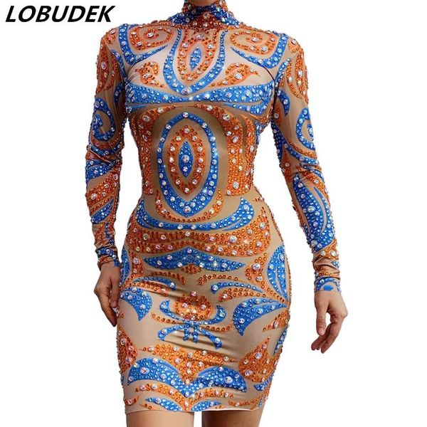 

casual dresses lady fashion birthday celebrate evening rhinestones short dress orange spandex long sleeve skinny wrap hip singer stage outfi, Black;gray
