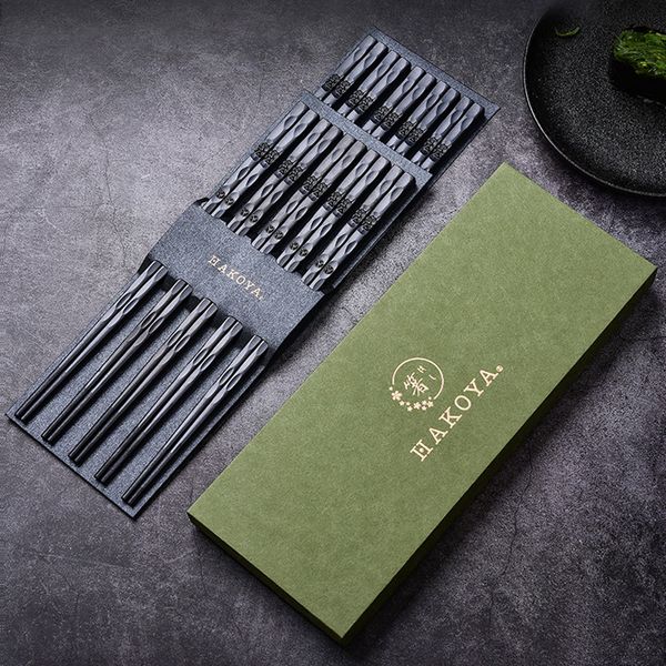 

5 pairs/set japanese style alloy chopsticks with gift box non-slip mildew proof sushi food chop sticks reusable kitchen tools