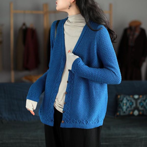 

knitting jackets autumn winter women retro all-match coat cardigan button casual loose ladies women's, Black;brown