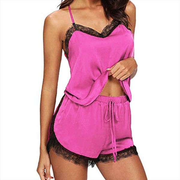 

lingerie lace clothes sleep women sleepwear sleeveless strap nightwear trim satin cami pajama sets, Black;red