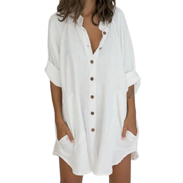 

casual dresses stand collar long sleeve mini dress women solid color buttons shirt ladies clothing, Black;gray