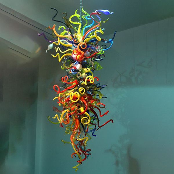 Mão soprada pingente de vidro luz led lâmpadas colorido cristal candelabro design moderno para edifício duplex construção de café home quarto decoração iluminação