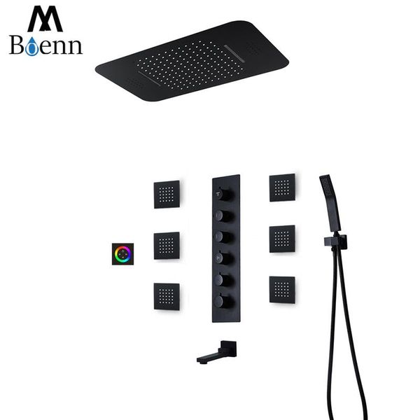 

boenn music shower systems set rainfall showerheads touch control bathroom faucets brass thermostatic mixer panel black sets