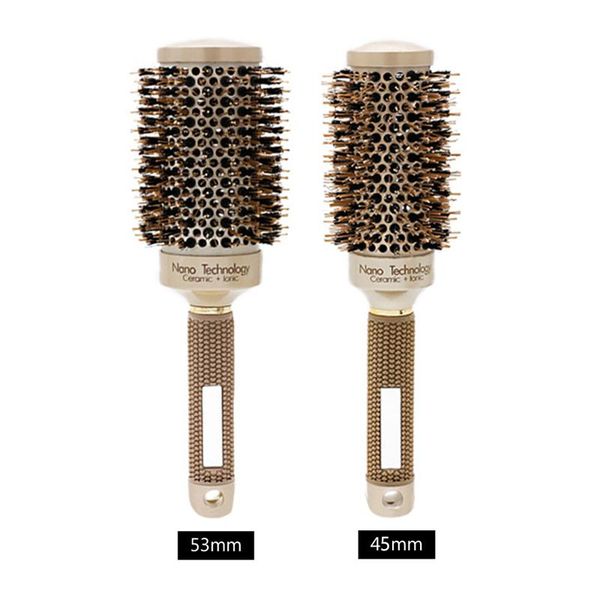 

1pc natural boar bristle round brush wooden handle hair rolling for drying styling curling brushes, Silver
