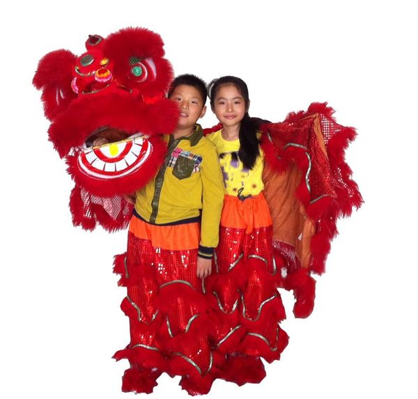 

art red children new lion dance mascot costume school play outdoor children days parade wool southern lion size chinese folk costume, Red;yellow