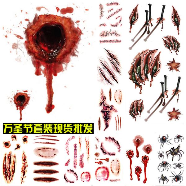 

halloween face tattoo sticker horror scar sticker fake wound sewing needle temporary