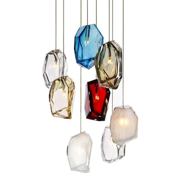 

pendant lamps modern minimalist stained glass single head chandelier stone design transparent bedroom decoration