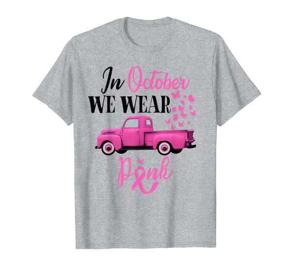 

october breast cancer awareness month pumpkin vintage truck t-shirt, White;black