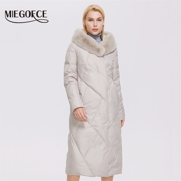 

miegofce winter women long parkas elegant real rex rabbit fur collar cotton jacket women winter long coat d21628 211007, Black