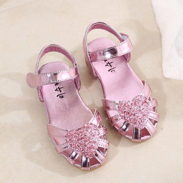 

princess kid girl's sequins shoes fashion 2021 born baby girl bow dance party performance flat sandals crystal jelly, Black;red