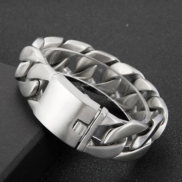 

link, chain 24mm heavy punk rock men brushed matte biker bracelets hiphop vintage stainless steel curb cuban bracelet bangle jewelry, Black