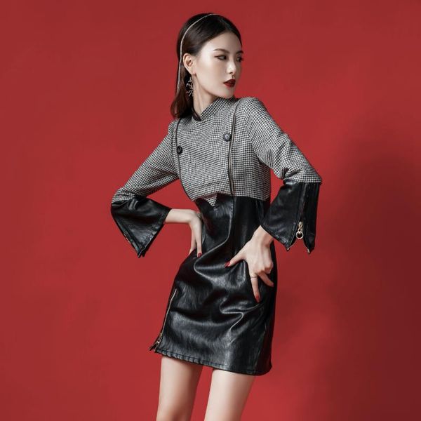 

modified cool leather skirt restoring ancient ways is lattice dress autumn/winter 2021 mu night knight ethnic clothing, Red