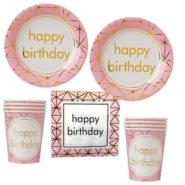 

60pcs/set happy birthday theme party disposable tableware paper plate cup napkin baby shower kids decoraiton supplies dinnerware