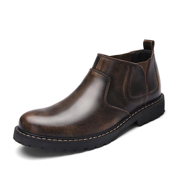 

boots men leather male winter casual motorcycle ankle lazy basic man fashion, Black