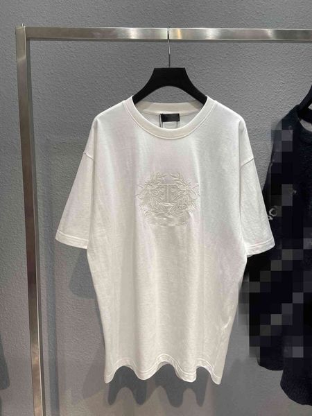 

high version ins21 summer new luminous elf chest fluorescent embroidery wheat laurel round neck short sleeve t-shirt, White;black