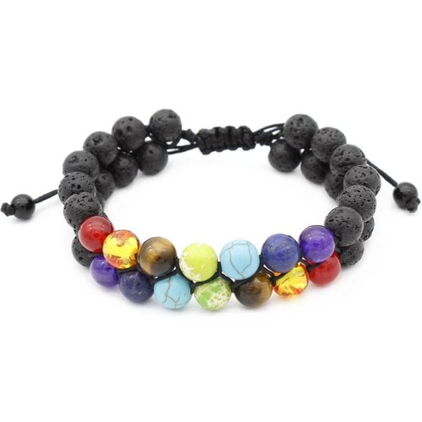 

beaded, strands hand-woven colorful 8mm natural stone woven rope double-layer beaded bracelet meditation seven chakra yoga energy jewelry, Black