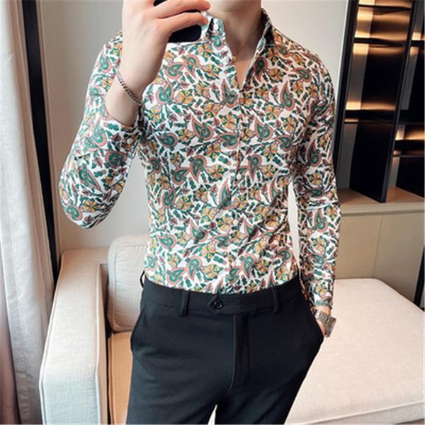 

men's casual shirts 2022 domineering male korean style slim personality trend shirt field fashion floral large size, White;black
