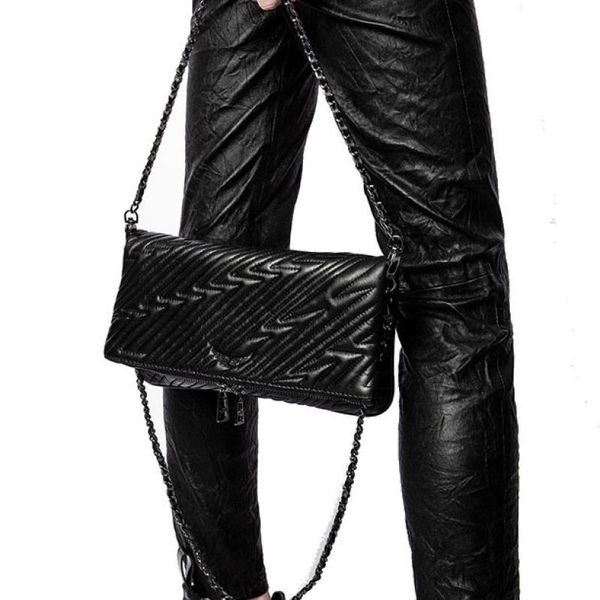 

waist bags women simple line striped sheep leather black wing rhinestone decorative satchel bag