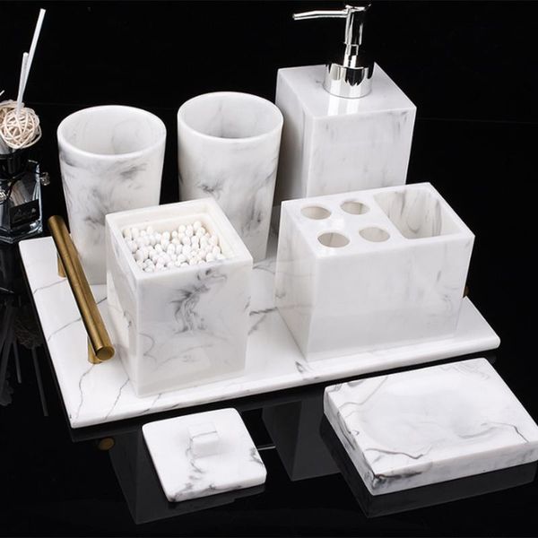 

bath accessory set resin imitation marble bathroom mouthwash cup soap toothbrush holder shampoo bottle household wash
