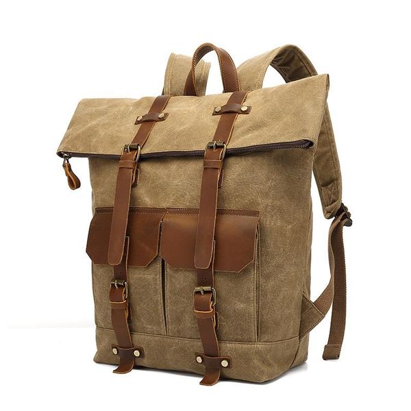 

backpack england style canvas backpacks for men vintage leather travel daypacks large waterproof school bag male casual lapbagpack