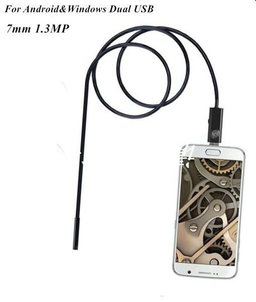 

7mm 2in1 dual usb endoscope for android and wondows cmos borescope 2m/5m ip cameras