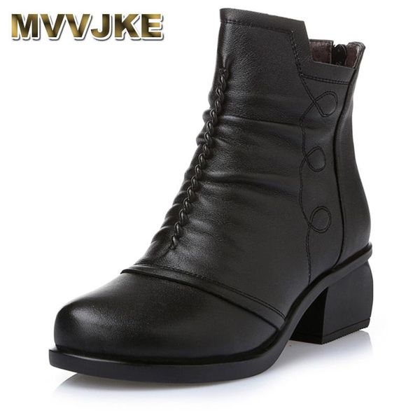 

boots mvvjke arrivals autumn winter women ankle genuine leather short booties large size with fur shoes e007, Black