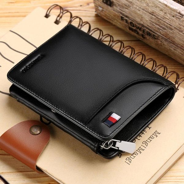 

brand hight genuine leather men wallets trifold wallet zip coin pocket purse soft cow mens card, Red;black