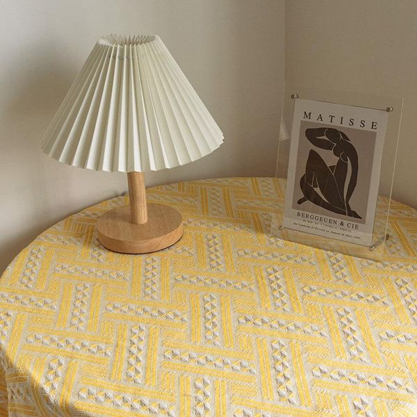 

table cloth yellow geometric knitted tablecloth ins shooting background picnic nordic style home round tassels