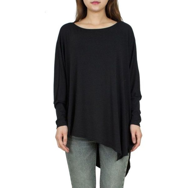 

two piece dress women's spring and autumn loose long sve large irregular base solid color t-shirt for women, White
