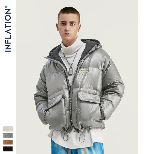 

INFLATION Jacket Men Winter Portability Warm 70% White Duck Down Hooded Man Coat jaqueta masculino chaqueta hombre9724W, Black