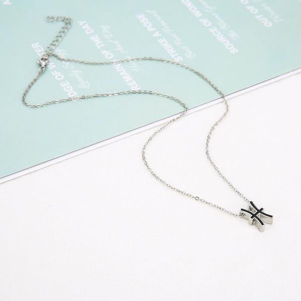 

chokers 12 twelve constellation necklace black drop oil clavicle chain flat compression cross, Golden;silver