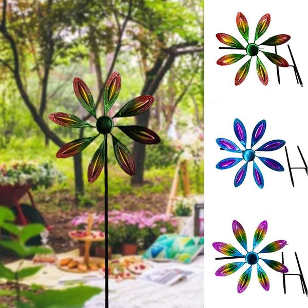 

garden decorations lawn pinwheels flower shaped wind spinner handmade colourful metal windmill for outdoor 22*9*66cm xhc88