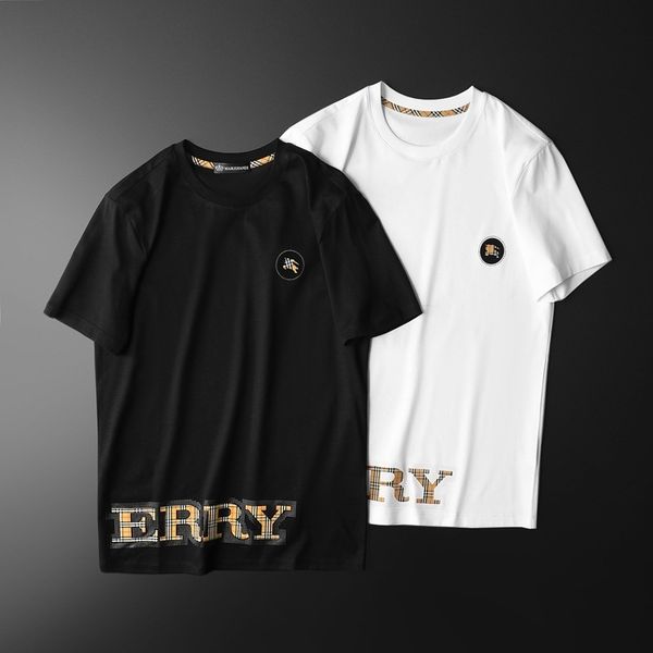 

fashion t shirts men's drill crew neck short sleeve mercerized cotton printed 2021 summer, White;black