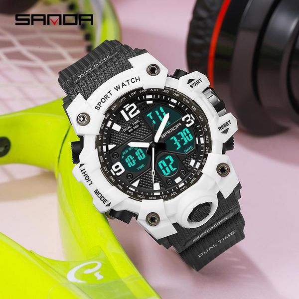 

wristwatches sanda 2021 fashion sports ladies watch multifunctional waterproof men's digital analog casual relogio feminino, Slivery;brown