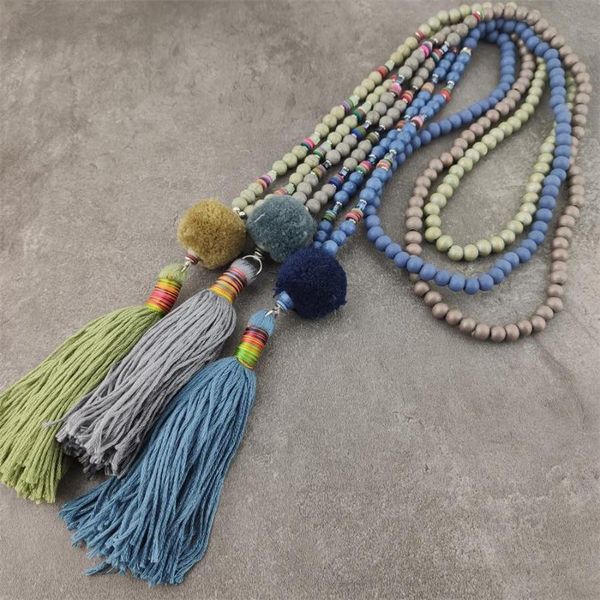 

pendant necklaces arrival cotton tassel sweater chain long wood crystal beads necklace for women girls fashion jewelry gift, Silver