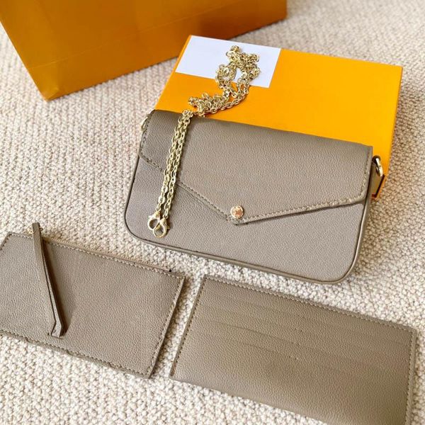 

luxury fashion brand three-piece wallet embossed letter flower leather bag chain shoulder portable mini card holder with original box wholes, Red;black