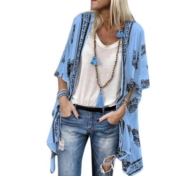 

blouse woman fashion casual floral print kimono cardigan long shirt for women autumn summer sleeve blusa feminina women's blouses & shi, White