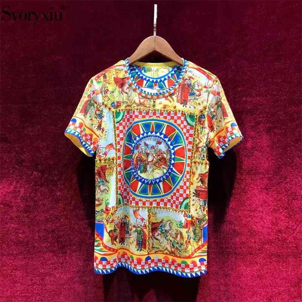 

svoryxiu summer women's cotton t-shirt runway baroque printing diamond vintage women t-shirt 210401, White
